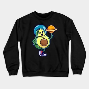 Cute Avocado Astronaut Playing Planet Ball Cartoon Crewneck Sweatshirt